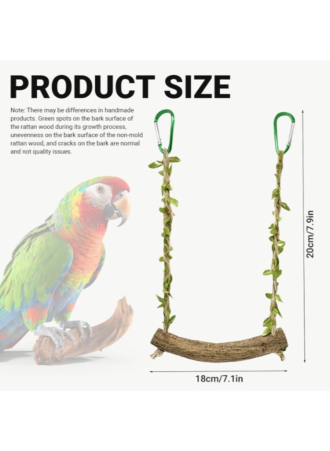 Wood Birds Cage Swing, Bird Perch Stand with Metal Hooks, Parrot Rope Swing Hanging Toy, Bird Chewing Toy, Training Stand Holder for Budgie Conure Finches, Cockatiel, Lovebird - Image 2